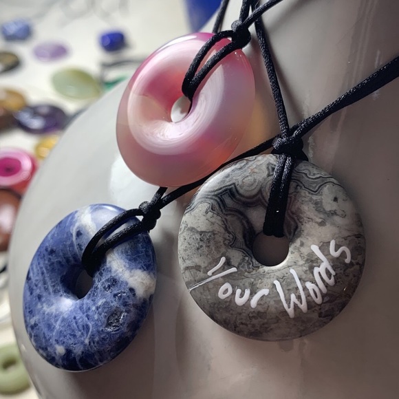 CUSTOM WORD INTENTGEMS PI STONE PENDANT CORDNE… - Picture 1 of 4